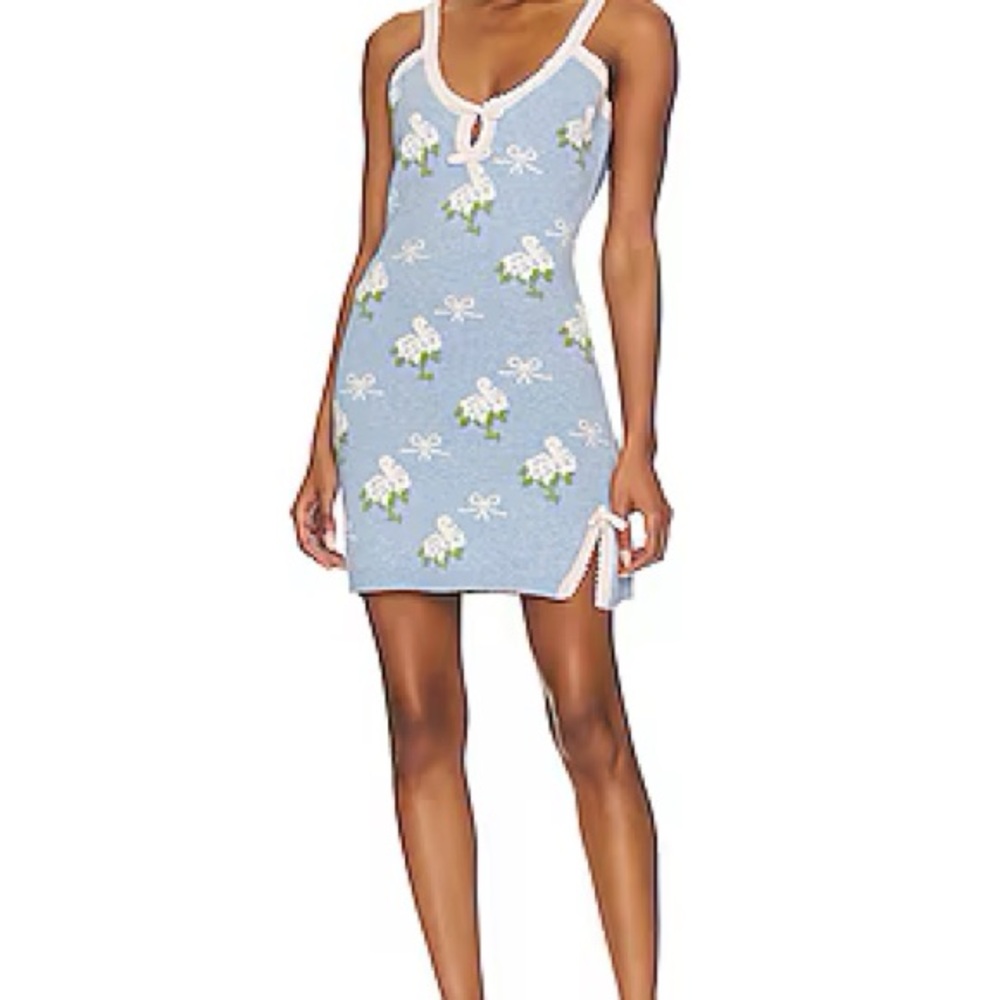 LoveShackFancy Dupe Dress and matching cardi Lopez Dress in Periwinkle Orchard